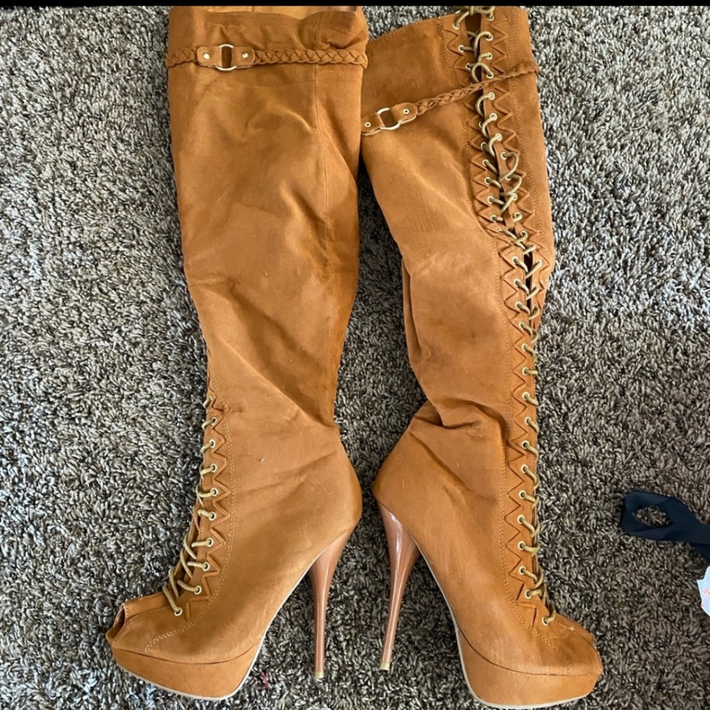 Sheikh thigh high lace up boots size 9